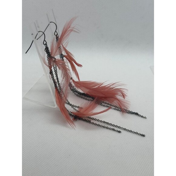 Long Dangling Feather Chain Earrings With Hook Closure - Picture 2 of 5
